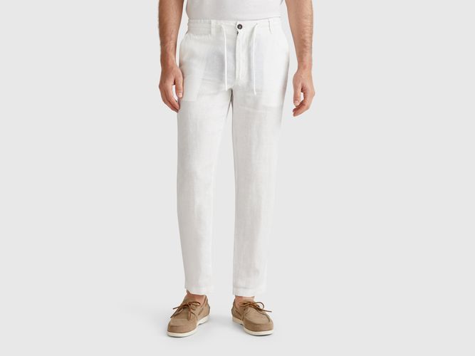 Benetton, Pantalon À Cordon En Pur Lin, taille 44, Crème - United Colors of Benetton - Modalova