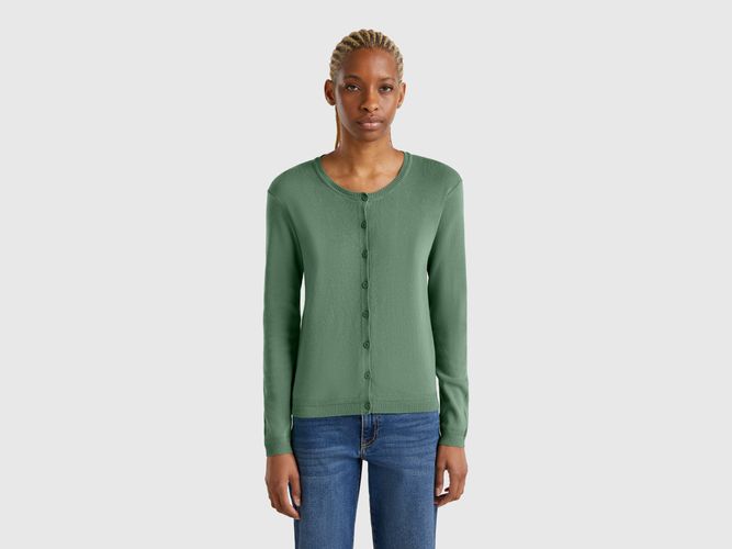 Benetton, Gilet À Col Rond En Pur Coton, taille L, Vert Foncé - United Colors of Benetton - Modalova