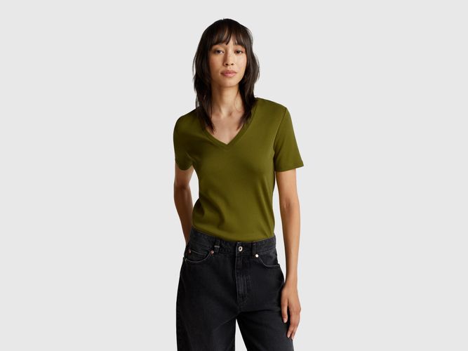 Benetton, T-shirt Col V En Pur Coton, taille L, Kaki - United Colors of Benetton - Modalova