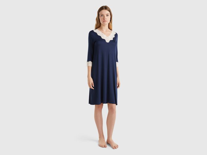 Benetton, Chemise De Nuit Avec Détails En Dentelle, taille M, Bleu Foncé - United Colors of Benetton - Modalova