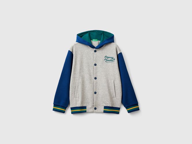 Benetton, Bomber In Felpa Di Misto Cotone E Viscosa, taglia M, Grigio Chiaro, Bambini - United Colors of Benetton - Modalova