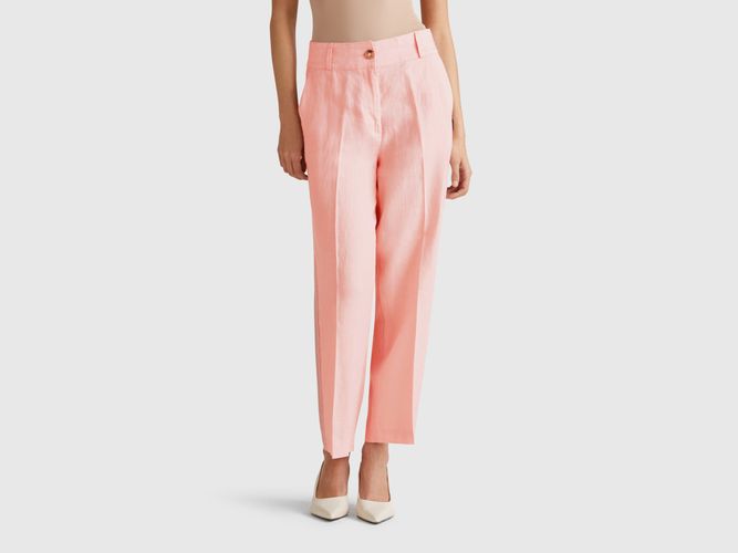 Benetton, Pantalon Droit En Pur Lin, taille, Rose Pâle - United Colors of Benetton - Modalova