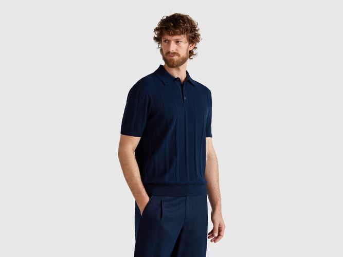 Benetton, Polo En Maille De Lin Mélangé, taille XXL, Bleu Foncé - United Colors of Benetton - Modalova