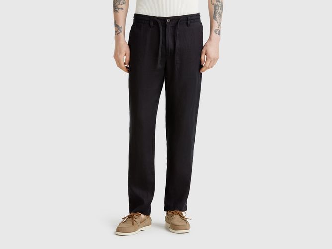 Benetton, Pantalon À Cordon En Pur Lin, taille 42, Noir - United Colors of Benetton - Modalova