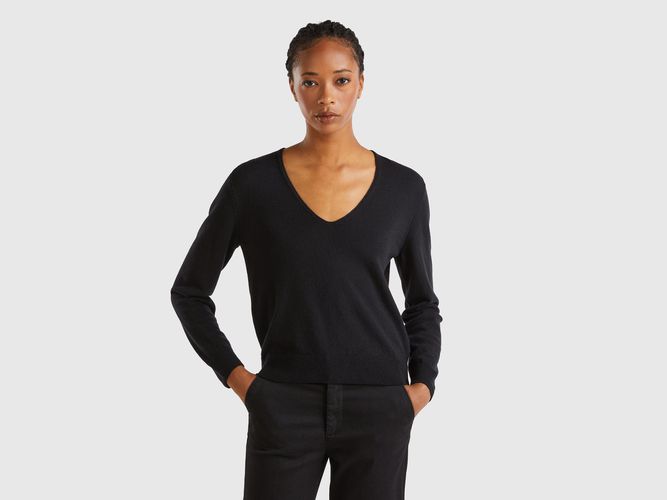 Benetton, Pull Col En V Noir En Pure Laine Mérinos, taille L, Noir - United Colors of Benetton - Modalova