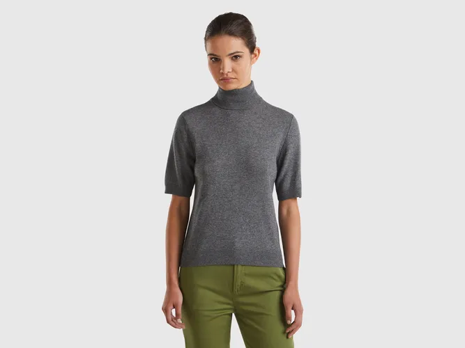 Benetton, Pull Col Montant Gris Foncé À Manches Courtes En Cachemire Mélangé, taille L, Gris Foncé - United Colors of Benetton - Modalova