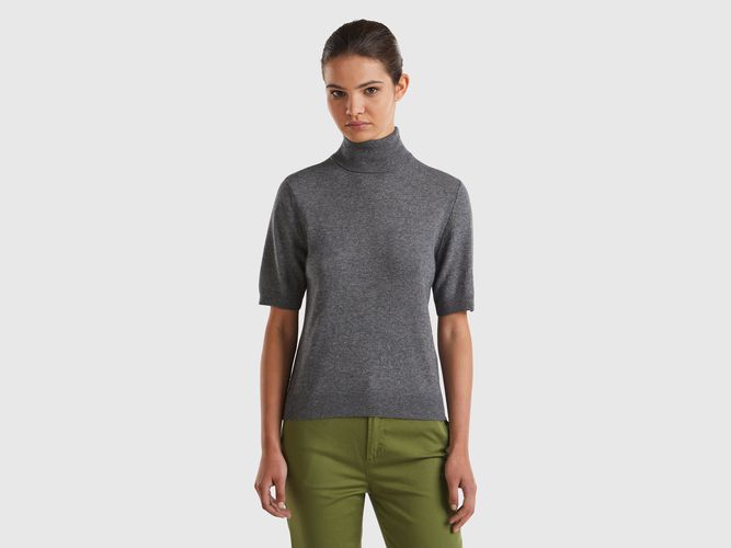 Benetton, Pull Col Montant Gris Foncé À Manches Courtes En Cachemire Mélangé, taille M, Gris Foncé - United Colors of Benetton - Modalova