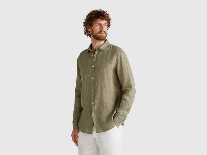 Benetton, Chemise Vert Militaire En Pur Lin, taille XXL, Kaki - United Colors of Benetton - Modalova
