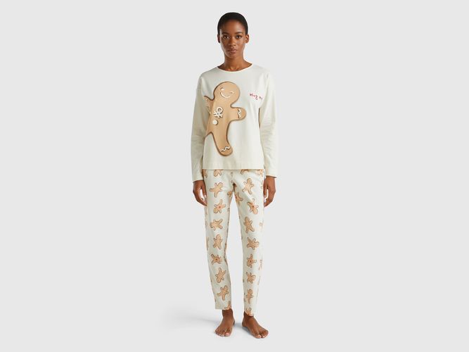 Benetton, Pyjama Chaud À Motif Biscuit, taille L, Crème - United Colors of Benetton - Modalova