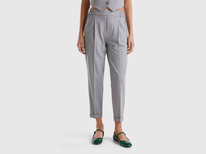 Benetton, Pantalon À Revers En Viscose Mélangée Stretch, taille L, Gris - United Colors of Benetton - Modalova