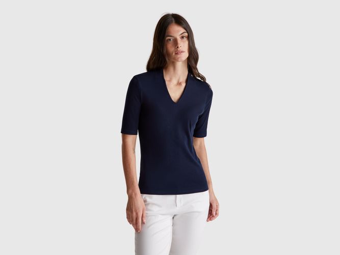 Benetton, T-shirt Slim Fit En Coton Longues Fibres, Taille: M, Bleu Foncé - United Colors of Benetton - Modalova