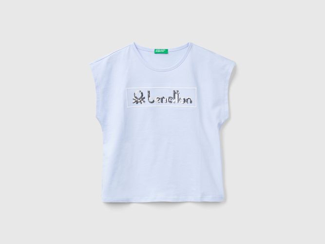 Benetton, T-shirt Con Stampa Logo Glitter, taglia 2XL, Celeste, Bambini - United Colors of Benetton - Modalova