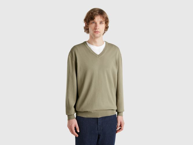 Benetton, Pull En Pur Coton À Col V, taille L, Kaki - United Colors of Benetton - Modalova