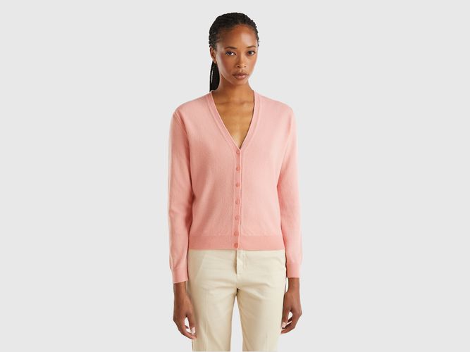 Benetton, Gilet Col En V Rose En Pure Laine Mérinos, taille L, Rose - United Colors of Benetton - Modalova