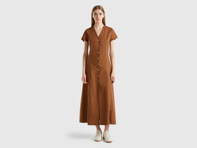 Benetton, Robe En Mélange De Lin Et De Coton Stretch, taille L, Marron - United Colors of Benetton - Modalova