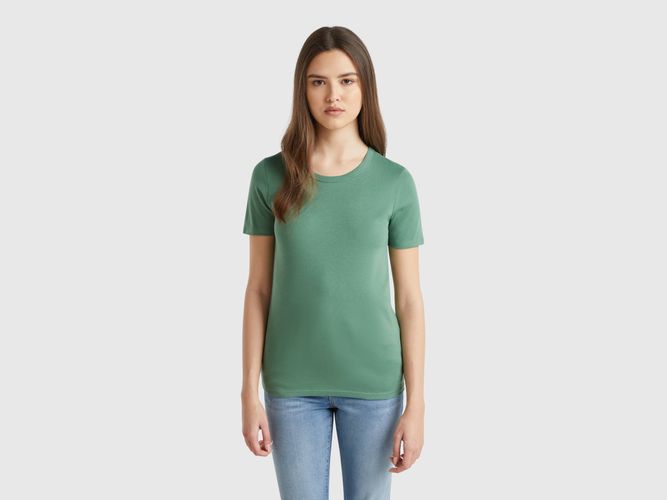 Benetton, T-shirt En Coton À Fibre Longue, taille L, Vert Foncé - United Colors of Benetton - Modalova