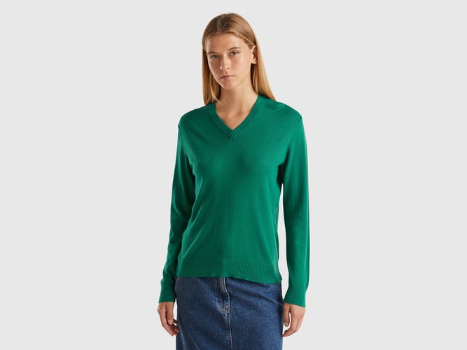 Benetton, Pull À Col En V En Modal Mélangé, taille L, Vert Foncé - United Colors of Benetton - Modalova