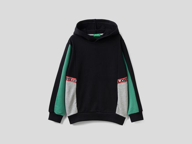 Benetton, Felpa Color Block Con Cappuccio, taglia 2XL, Nero, Bambini - United Colors of Benetton - Modalova