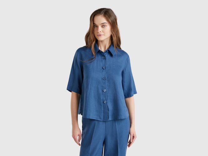 Benetton, Chemise Courte En Pur Lin, taille L, Bleu Horizon - United Colors of Benetton - Modalova