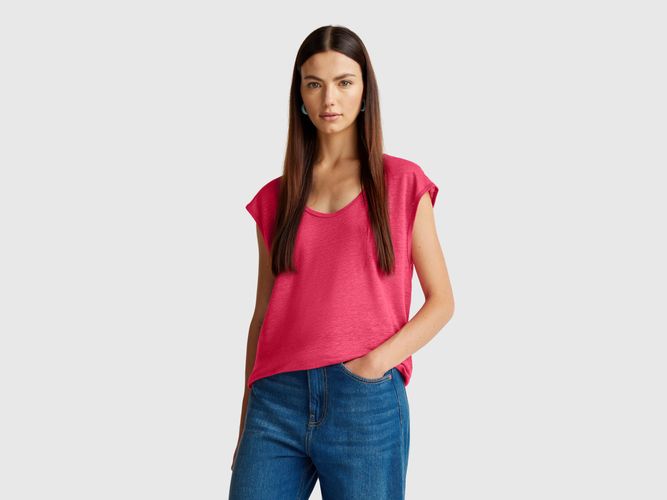 Benetton, T-shirt Col Large En Pur Lin, taille L, Fraise - United Colors of Benetton - Modalova