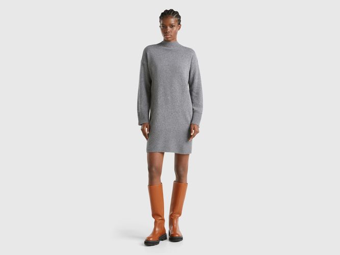 Benetton, Robe À Col Montant En Laine Mélangée, taille L, Gris Foncé - United Colors of Benetton - Modalova