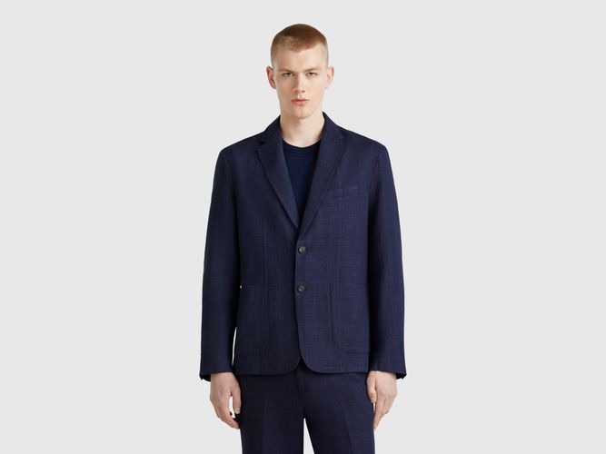 Benetton, Blazer Rayé En Lin Mélangé, taille 44, Bleu Foncé - United Colors of Benetton - Modalova