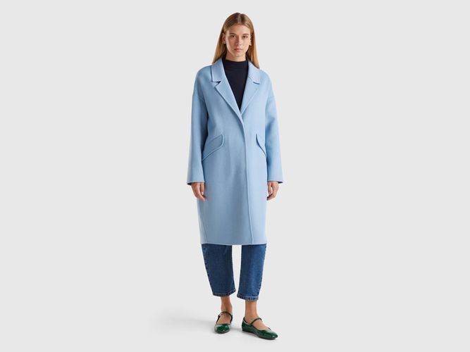 Benetton, Manteau Midi En Laine Mélangée, taille L, Bleu Clair - United Colors of Benetton - Modalova