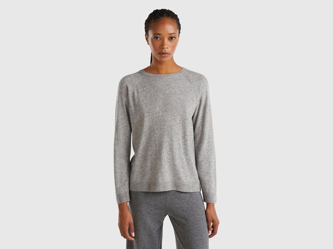 Benetton, Pull Gris À Col Rond En Mélange De Laine Et De Cachemire, taille L, Gris Clair - United Colors of Benetton - Modalova