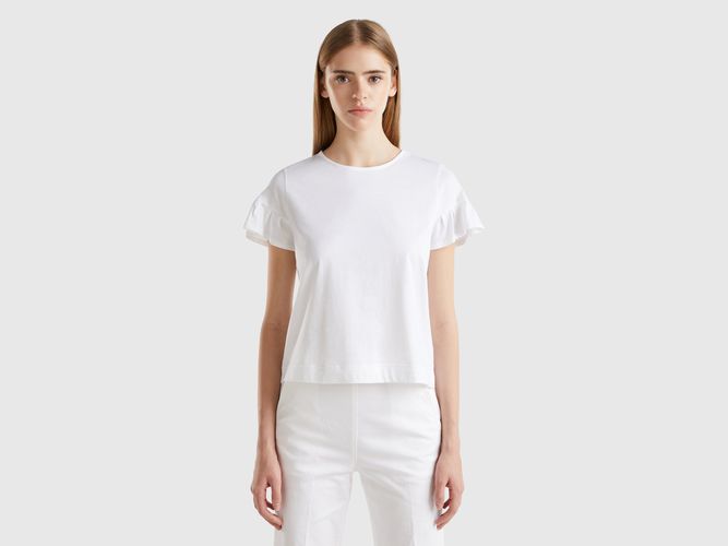 Benetton, T-shirt Con Manica Rouches, taglia S, Bianco, Donna - United Colors of Benetton - Modalova