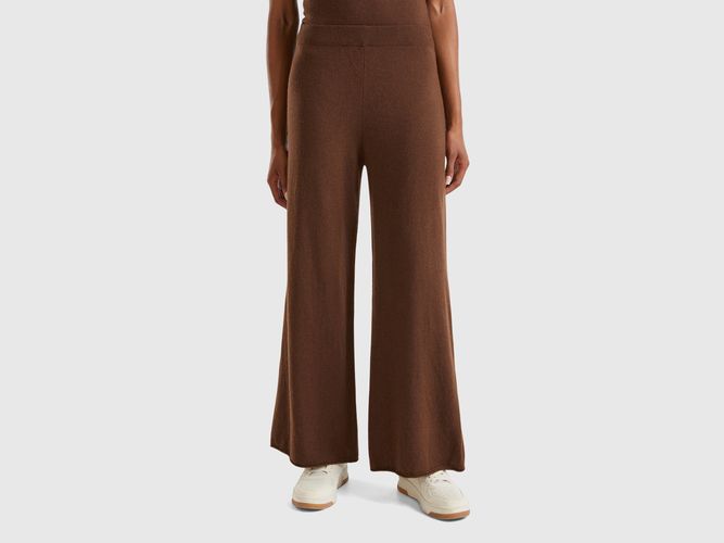 Benetton, Pantalon Ample Marron Foncé En Mélange De Laine Et De Cachemire, taille M, Marron Foncé - United Colors of Benetton - Modalova