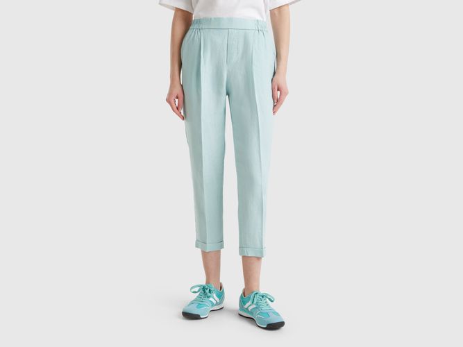 Benetton, Pantalon Court En 100% Lin, taille L, Bleu Vert - United Colors of Benetton - Modalova