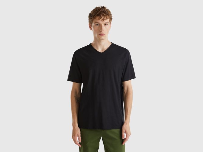 Benetton, T-shirt 100% Coton Avec Col V, taille XXL, Noir - United Colors of Benetton - Modalova