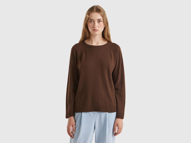 Benetton, Pull Col Rond Marron Foncé En Mélange De Laine Et De Cachemire, taille XS, Marron Foncé - United Colors of Benetton - Modalova