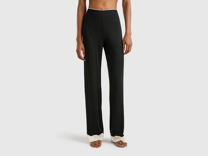 Benetton, Pantalon Fluide Avec Détails En Dentelle, taille L, Noir - United Colors of Benetton - Modalova