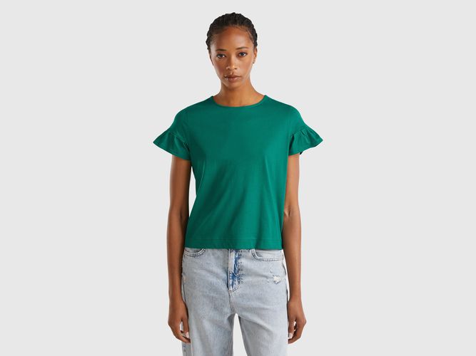 Benetton, T-shirt À Manches Ruchées, taille L, Vert Foncé - United Colors of Benetton - Modalova