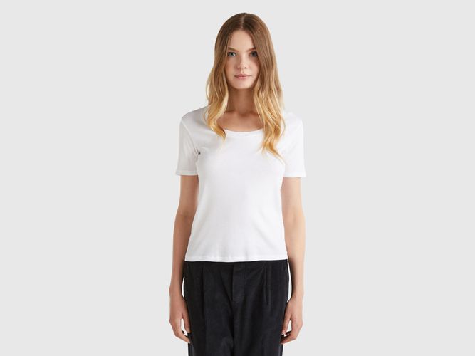 Benetton, T-shirt À Manches Courtes En Coton À Fibres Longues, taille L, Blanc - United Colors of Benetton - Modalova