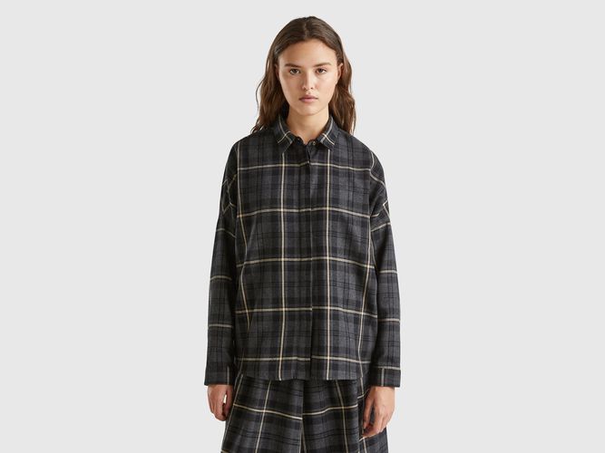 Benetton, Chemise En Laine Mélangée À Carreaux Tartan, taille L, Gris Foncé - United Colors of Benetton - Modalova