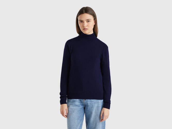Benetton, Pull Bleu Nuit À Col Montant En Pure Laine Mérinos, taille M, Bleu Foncé - United Colors of Benetton - Modalova