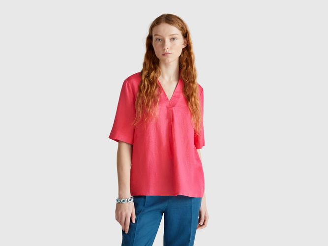 Benetton, Blouse À Manches Courtes En Pur Lin, taille L, Fraise - United Colors of Benetton - Modalova
