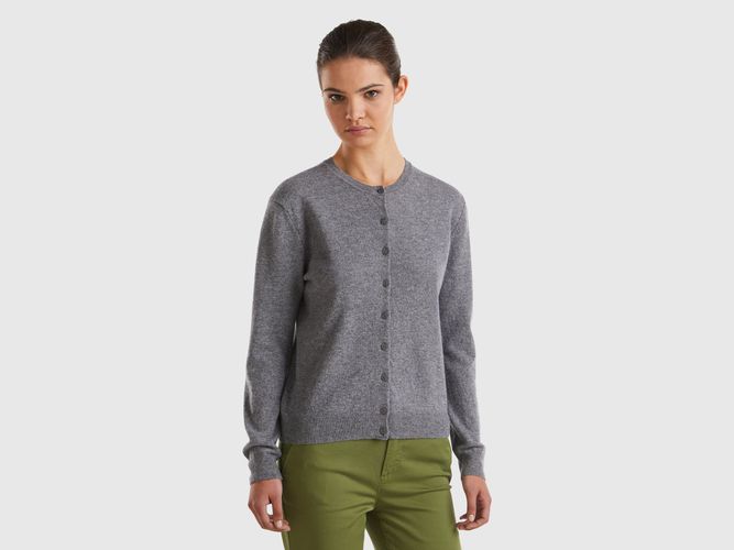 Benetton, Gilet Gris À Col Rond En Pure Laine Mérinos, taille L, Gris Foncé - United Colors of Benetton - Modalova