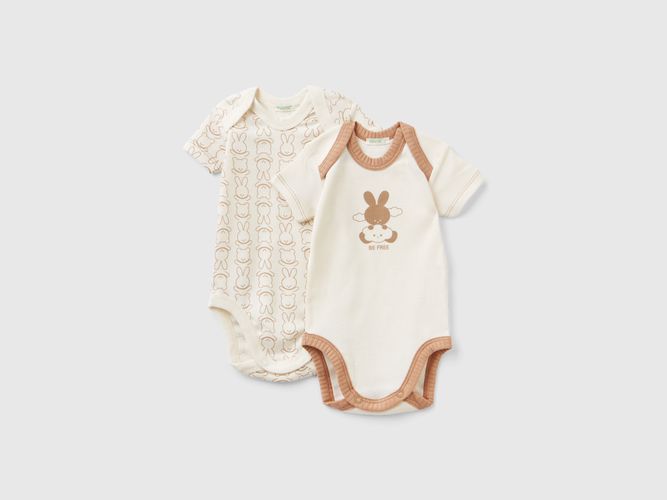 Benetton, Due Body A Manica Corta In Cotone Bio, taglia 50, Bianco Panna, Bambini - United Colors of Benetton - Modalova