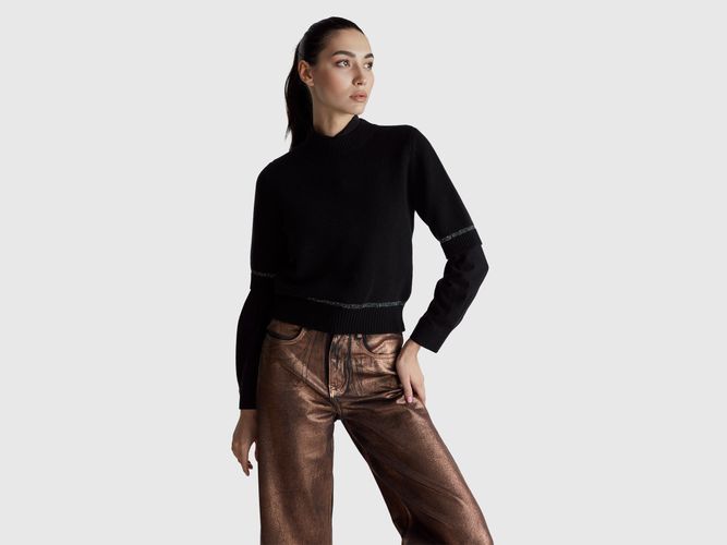 Benetton, Pull À Col Montant Orné De Sequins, Taille: L, Noir - United Colors of Benetton - Modalova