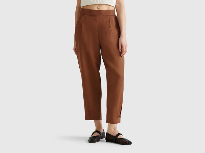 Benetton, Pantalon Doux Pur Lin, taille L, Marron - United Colors of Benetton - Modalova