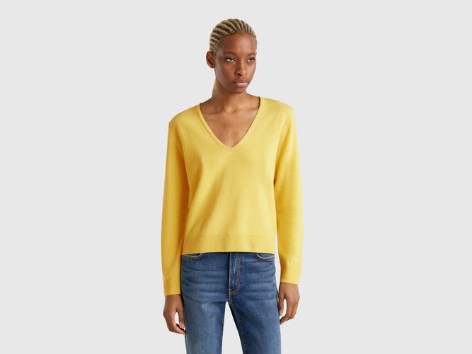 Benetton, Pull À Col En V En Pure Laine Mérinos, taille XS, Jaune - United Colors of Benetton - Modalova