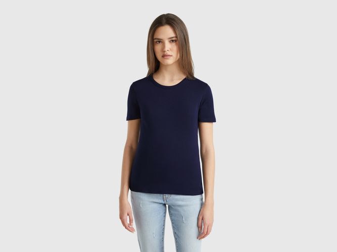 Benetton, T-shirt En Coton À Fibre Longue, taille L, Bleu Foncé - United Colors of Benetton - Modalova