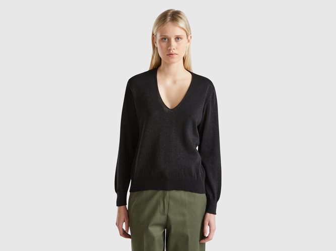 Benetton, Pull À Col En V Et Lurex, taille L, Noir - United Colors of Benetton - Modalova