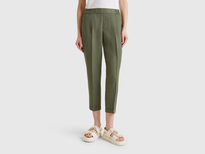 Benetton, Pantalon Court En 100% Lin, taille M, Kaki - United Colors of Benetton - Modalova