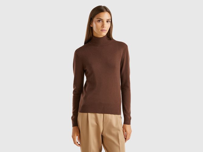 Benetton, Pull Col Montant Marron Foncé En Pure Laine Mérinos, taille L, Marron Foncé - United Colors of Benetton - Modalova