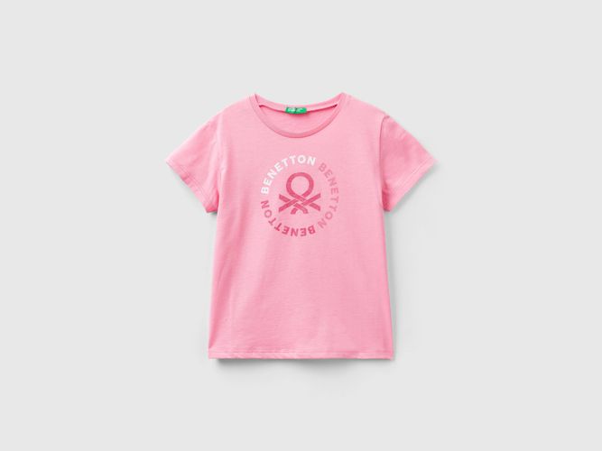 Benetton, T-shirt Con Logo Glitter In Cotone Bio, taglia M, Rosa, Bambini - United Colors of Benetton - Modalova