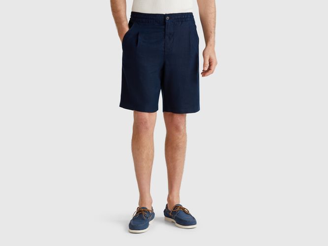 Benetton, Bermuda Avec Cordon De Serrage En Pur Lin, taille 42, Bleu Foncé - United Colors of Benetton - Modalova
